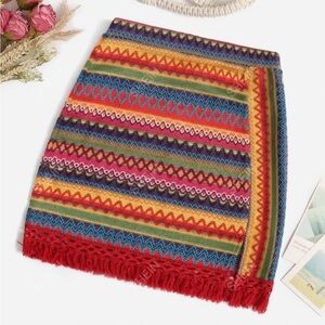 NWOT SHEIN WYWH Chevron Embroidery Fringe Trim Split Hem Skirt | Large